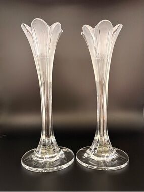 Vtg Cristal d'Arques Granville Crystal Candle Holders Frosted Tulip Top Set of 2